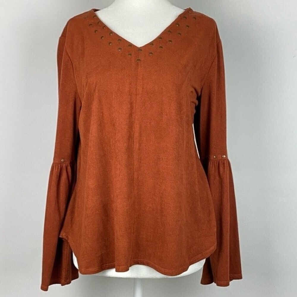 Style & Co Womens Blouse Size PL V-neck Bell Sleeve Ladies Top - Picture 2 of 6